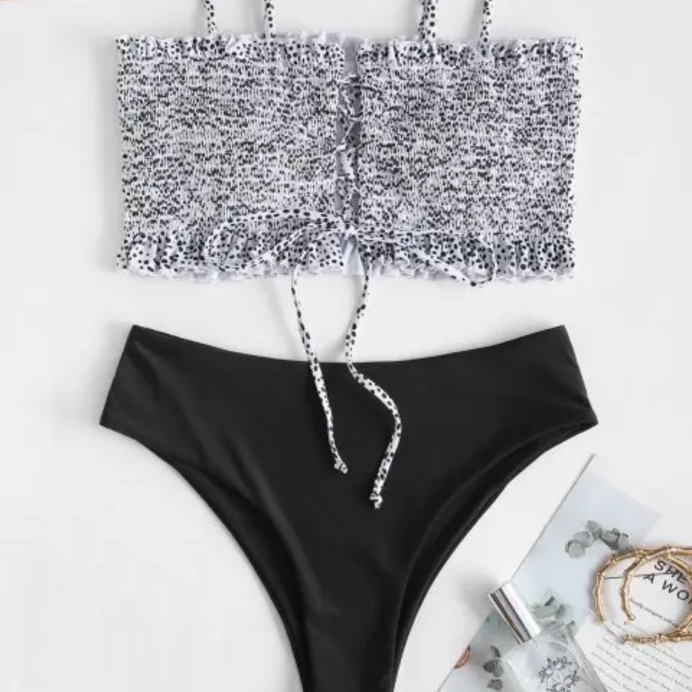 Ditzy Dots Lace Up Strapless Bikini